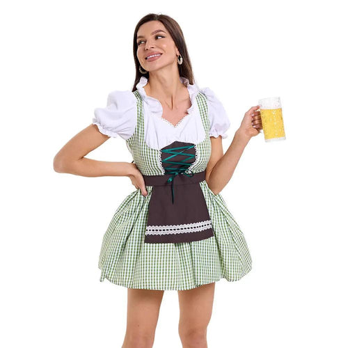 Bavarian Folk Style Cos Beer Costume Plaid Dress Maid Costume German Beer Festival Outfit by eprolo