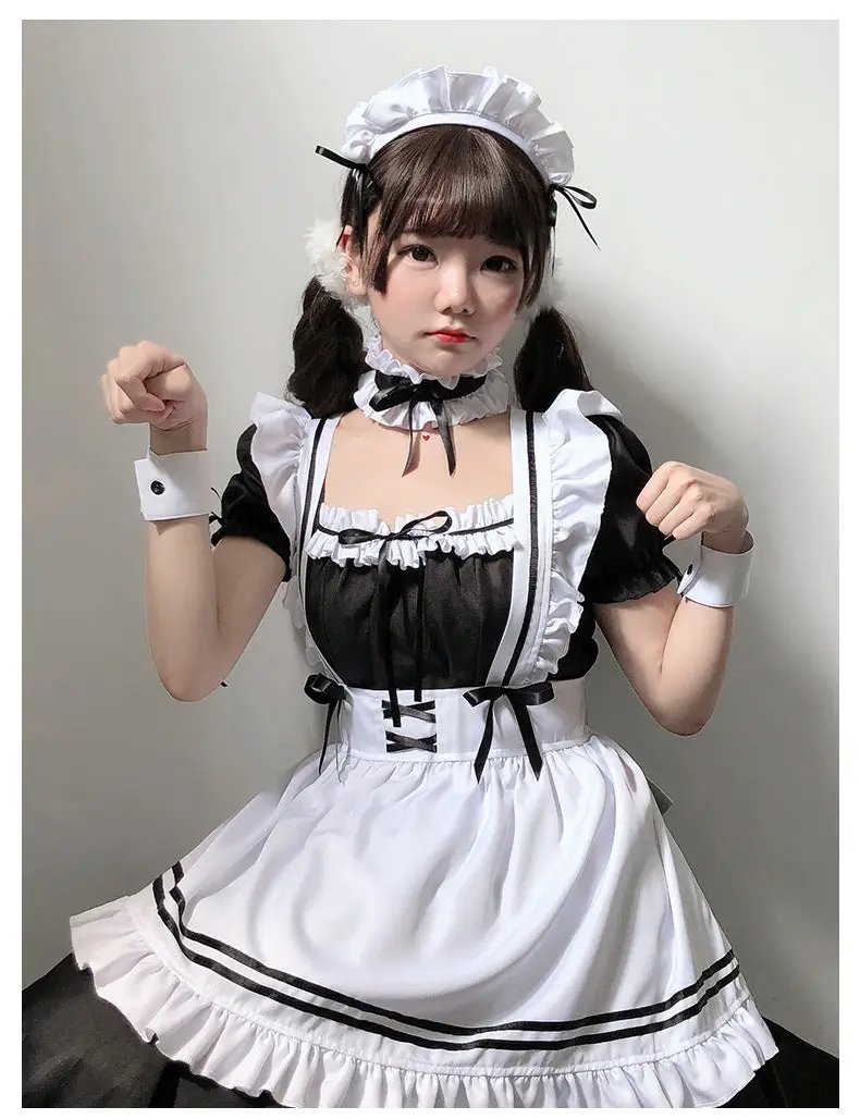 Japanese black and white maid outfit women's clothing big shot daily lolita maid cute lolita dress plus size cos by eprolo