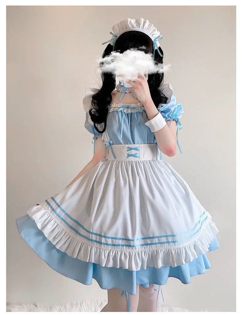 Japanese black and white maid outfit women's clothing big shot daily lolita maid cute lolita dress plus size cos by eprolo