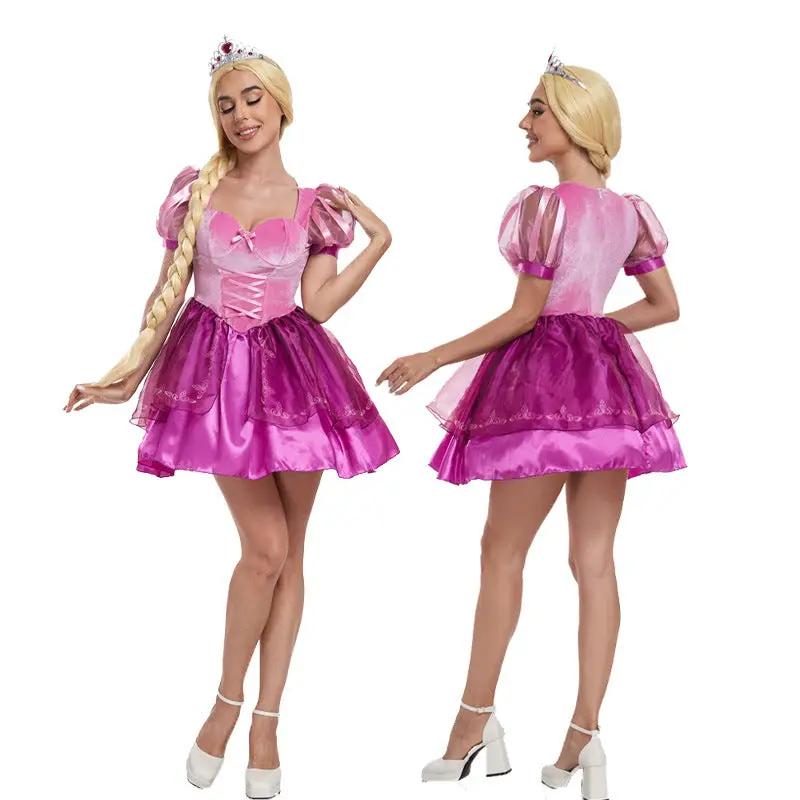 Halloween Long Haired Princess COS Dress with Magical Romance Purple Short Skirt by eprolo